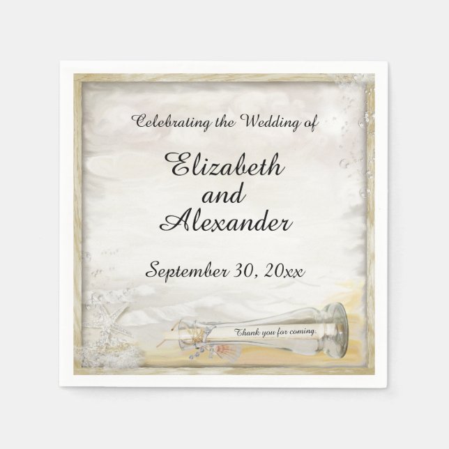 Beach Bottle Wedding Personalised Paper Napkin (Front)