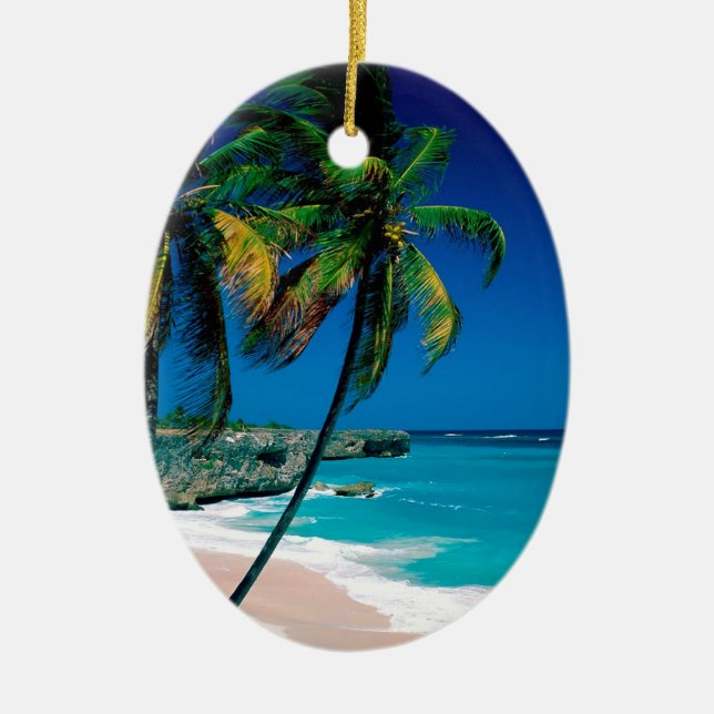 Beach Bottom Bay Barbados Ceramic Tree Decoration (Front)