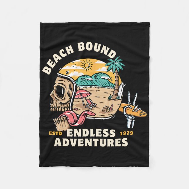 Beach, Bound Skull Helmet Surfing Skeleton Adventu Fleece Blanket (Front)