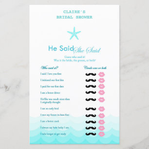 Beach Bridal Shower Game, Nautical, Mermaid
