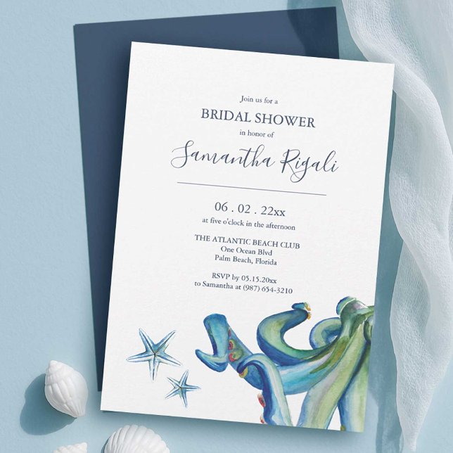 Beach Bridal Shower Invitations | Sea Creatures (beach bridal shower invitations is shades of blue, watercolor ocean creatures by dotellabelle )