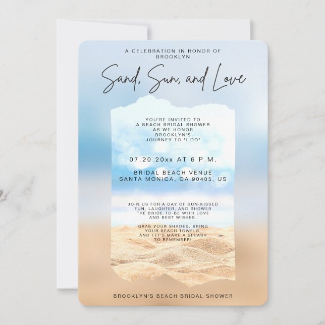 Beach Bridal Shower Sand Sun And Love Invitation (Front)