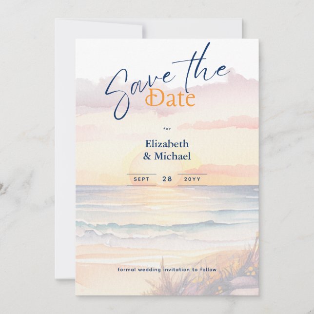 Beach Bridal Shower Sunset Coastal Save The Dates Invitation (Front)