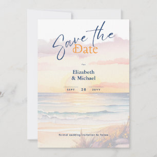 Beach Bridal Shower Sunset Coastal Save The Dates Invitation