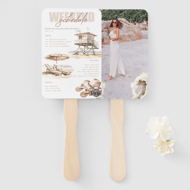 Beach Bridal Shower Weekend Itinerary Photo Hand Fan (Front and Back)