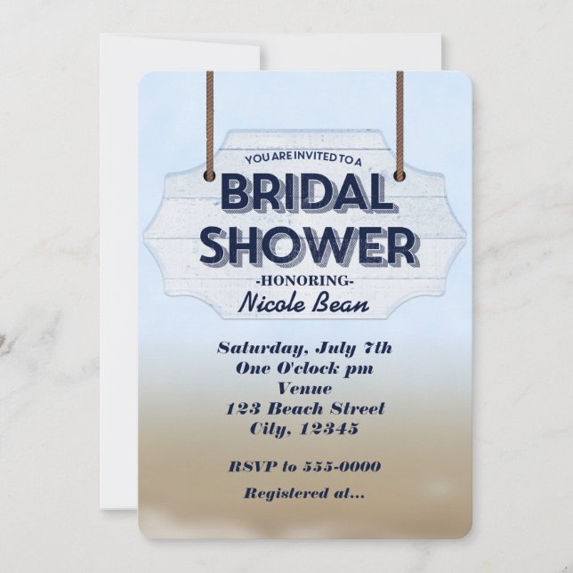 Beach Bridal Shower White Wood Sign Invitations (Front)