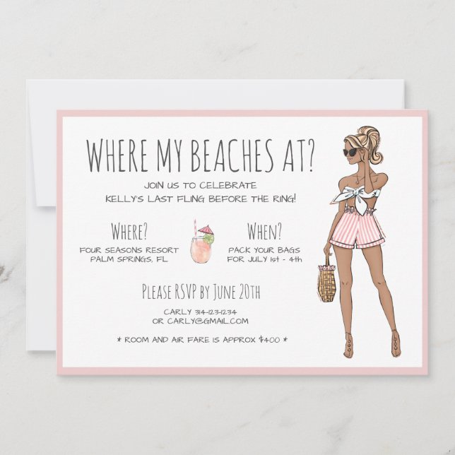 Beach Bride Bachelorette Party Weekend Itinerary  Invitation (Front)