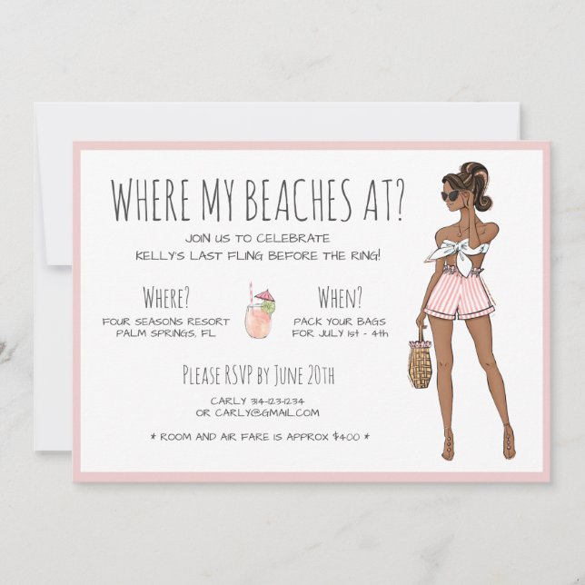 Beach Bride Bachelorette Party Weekend Itinerary   Invitation (Front)