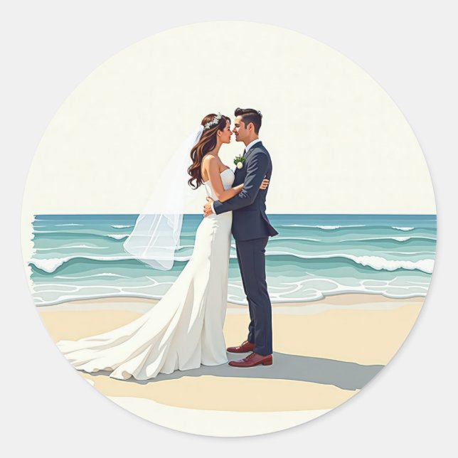 Beach Bride & Groom Kissing Sticker (Front)