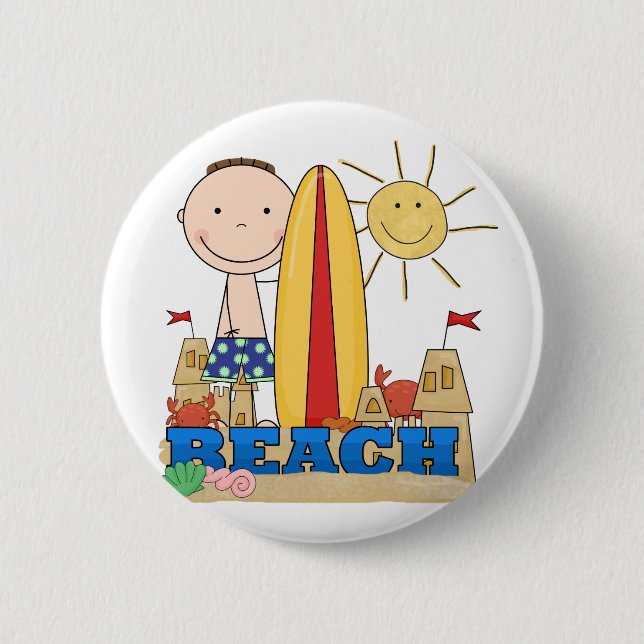 BEACH Brunette Boy Tshirts and Gifts 6 Cm Round Badge (Front)
