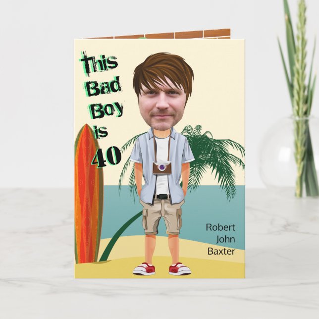 Beach Bum 40th Men's Birthday Bad Boy Fun Cut-out  Card (Front)