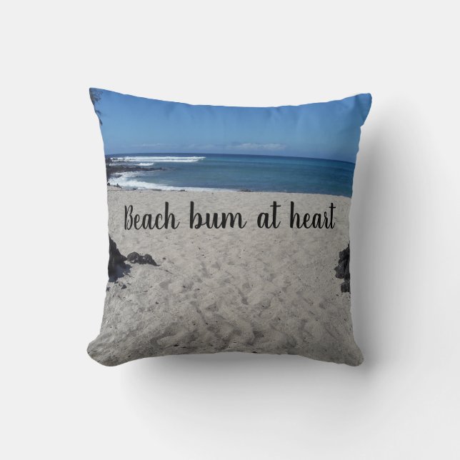 Beach bum at heart throw pillow (Front)