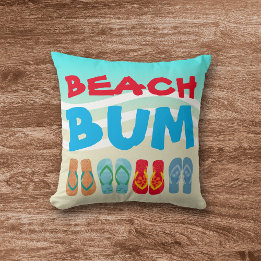 Beach Bum Beach Sand Bright Aqua Waves Cushion