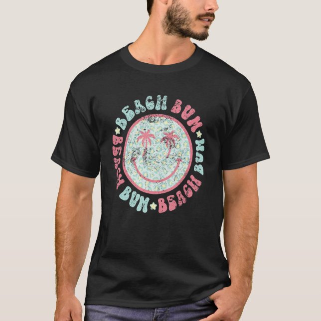 Beach Bum Beachy Vacation Smile Face Groovy T-Shirt (Front)