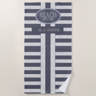Beach Bum Bold Nautical Stripes and Name Towel