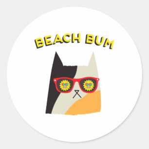 Beach Bum Cat Lovers Sandy Beaches Kitten Fan Classic Round Sticker