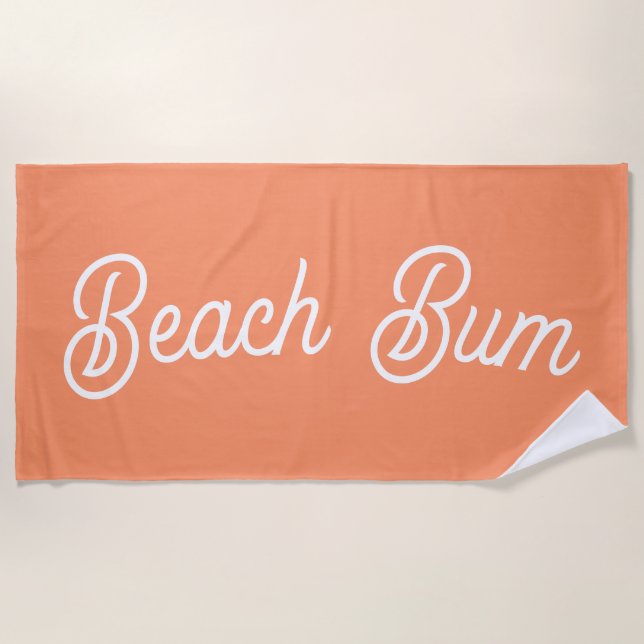 Beach Bum Coral Cute Minimal Aesthetic Beach Towel (Front)
