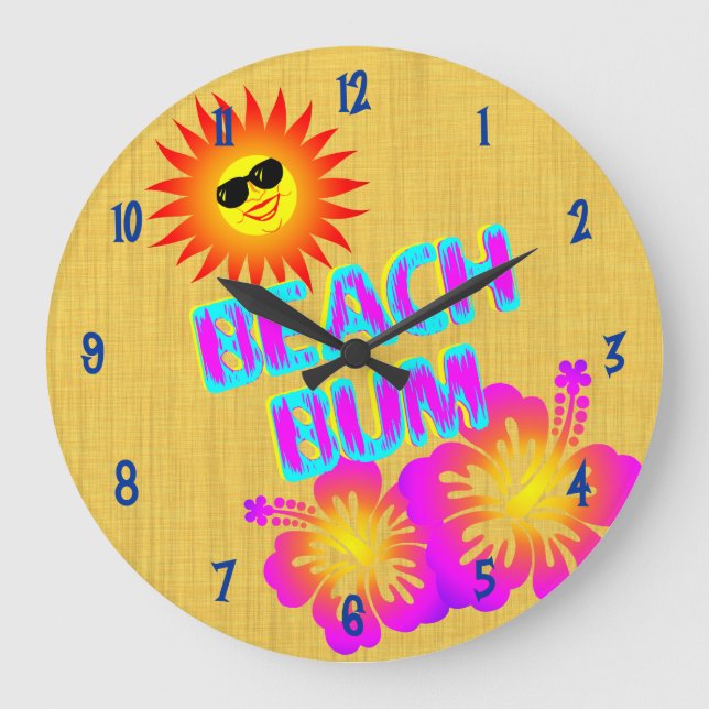 Beach Bum Hibiscus Flower Clock Blue Numbers (Front)