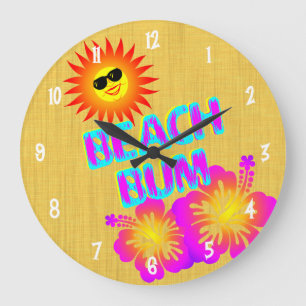 Beach Bum Hibiscus Flower Clock White Numbers
