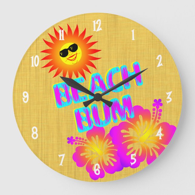 Beach Bum Hibiscus Flower Clock White Numbers (Front)