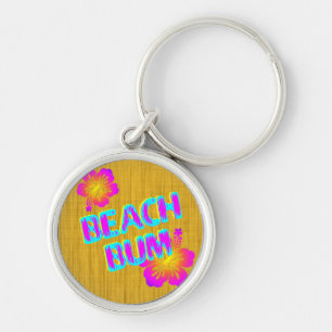 Beach Bum Hibiscus Flower Pink and Teal Keychain