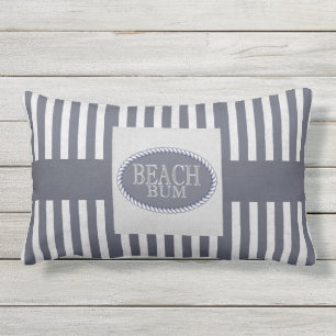 Beach Bum Navy Blue Striped with Monogram Lumbar Cushion