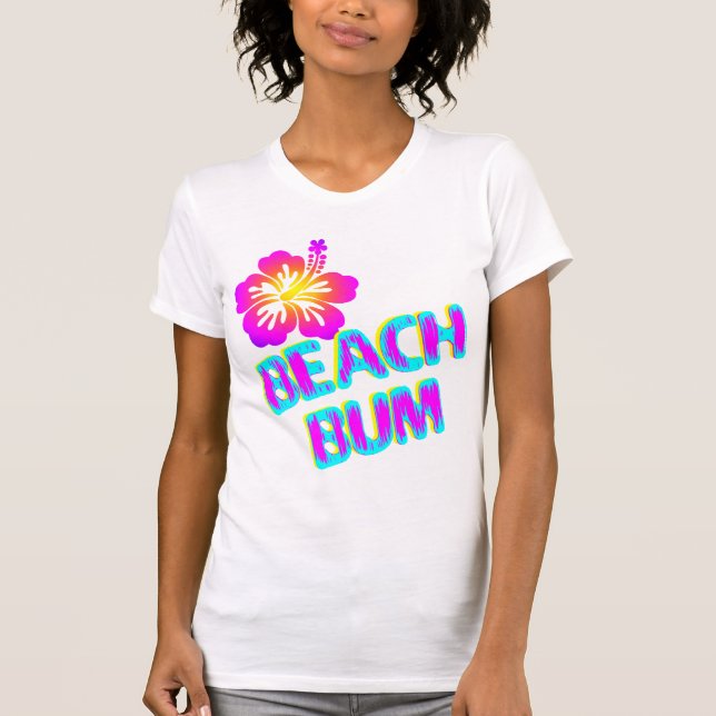 Beach Bum Saying Plumeria Flower T-Shirt (Front)