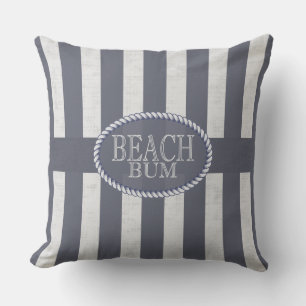 Beach Bum Seas the Day Blue and White Nautical Outdoor Cushion