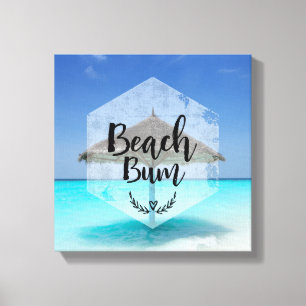 Beach Bum Typography - Umbrella on Tropical Beach Canvas Print