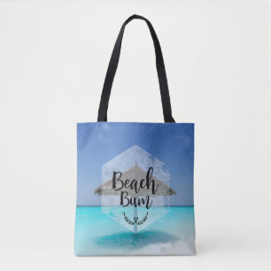 Beach Bum Typography - Umbrella on Tropical Beach Tote Bag