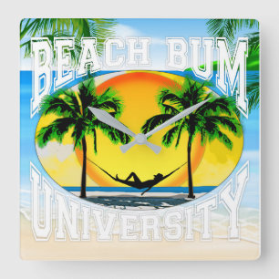 Beach Bum University Square Wall Clock