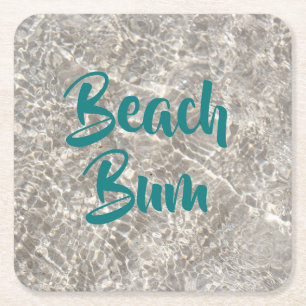 Beach bum water beach sand square paper coaster