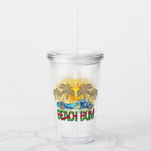 Beach Bum Watermelon, Ocean Waves & Tropical Sun Acrylic Tumbler