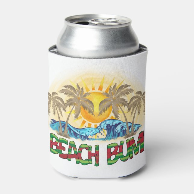 Beach Bum | Watermelon, Ocean Waves & Tropical Sun Can Cooler (Can Front)