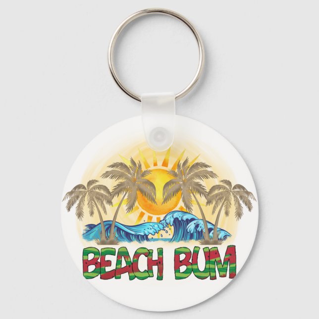 Beach Bum | Watermelon, Ocean Waves & Tropical Sun Key Ring (Front)