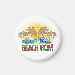 Beach Bum Watermelon, Ocean Waves & Tropical Sun Magnet