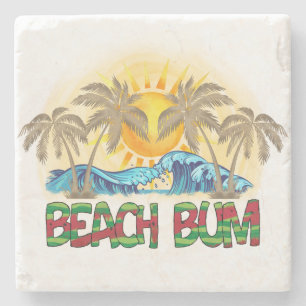 Beach Bum Watermelon, Ocean Waves & Tropical Sun Stone Coaster
