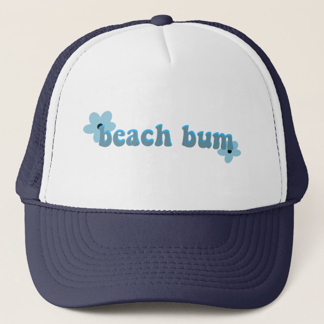 Beach Bum Writing with flowers  T-Shirt Tote Bag T Trucker Hat (Front)