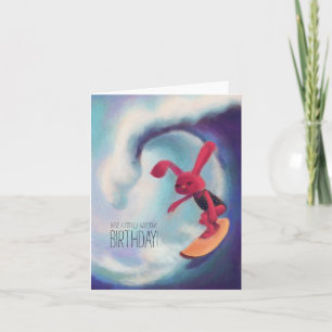 Beach Bunny Surfing Birthday Card