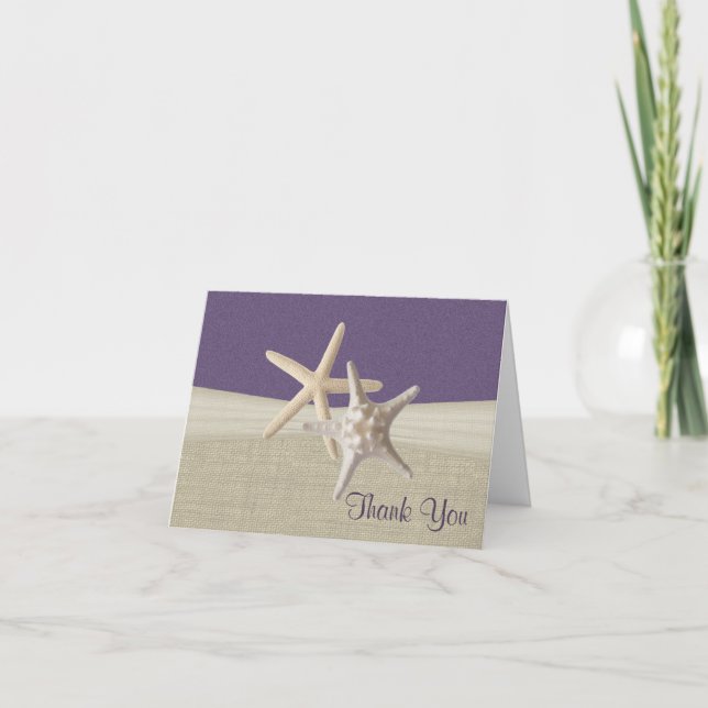 Beach Burlap and Starfish Thank You Card (Front)
