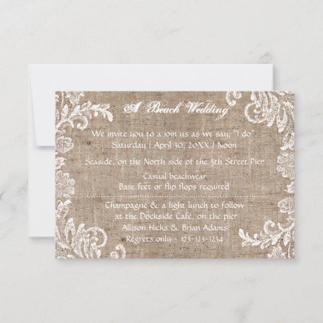 Beach Burlap & Lace - 3x5 Wedding Invitation (Front)