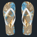 Beach Burlap Seashell Nautical Starfish   Seahorse Thongs<br><div class="desc">Beach Burlap & Seashell Nautical Starfish   Seahorse Flip Flops - features a printed burlap background with seahorses,  coral,  seashells and starfish.  Perfect for weddings,  bridal shower gifts,  holidays and more.</div>