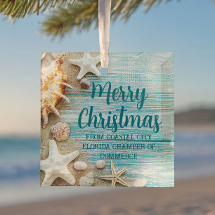 Beach Busines Seashells Custom Christmas Gift Glass Tree Decoration