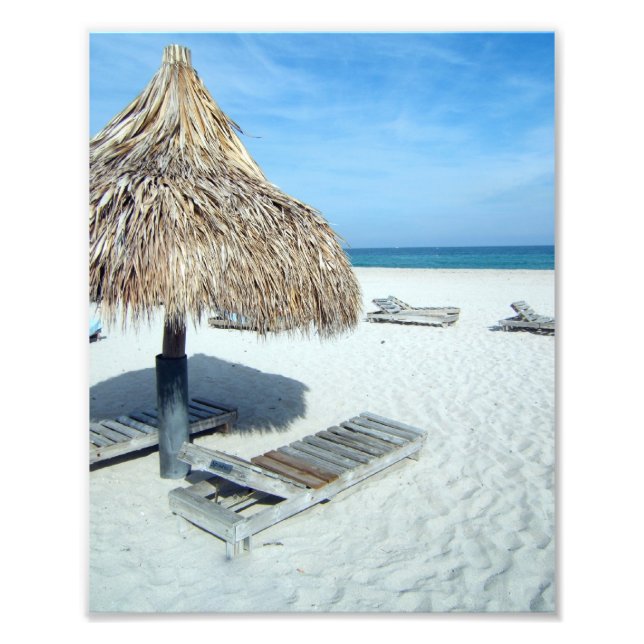 Beach Cabana, White Sand w/Aqua Water Vacation Photo Print (Front)