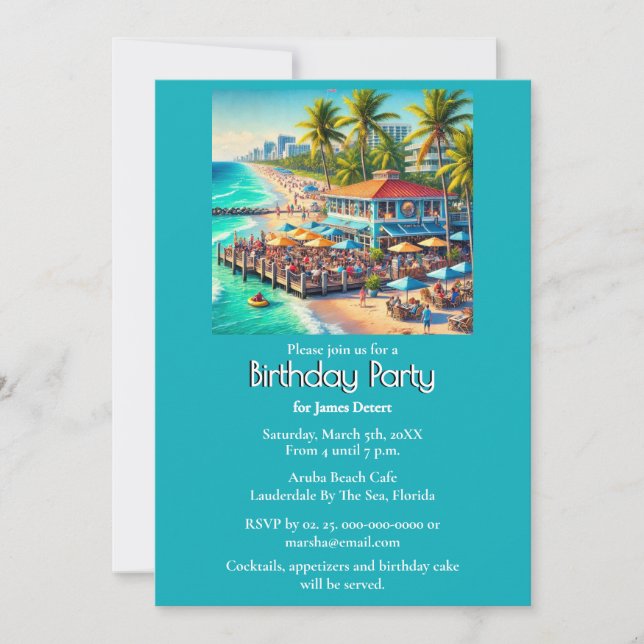 Beach Cafe Birthday Party  Invitation (Front)