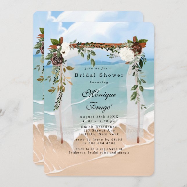 Beach Canopy Floral Tropical Bridal Shower Invitation (Front/Back)