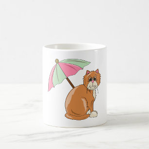 Beach Cat with Pink and Green Umbrella  Coffee Mug