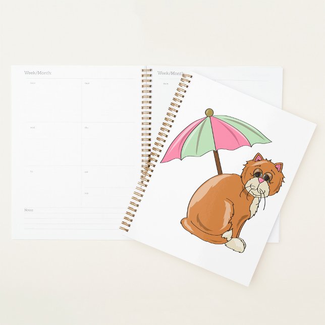 Beach Cat with Pink and Green Umbrella  Planner (Creator Uploaded)