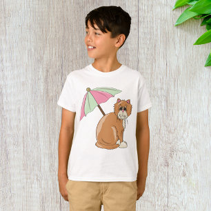 Beach Cat with Pink and Green Umbrella  T-Shirt