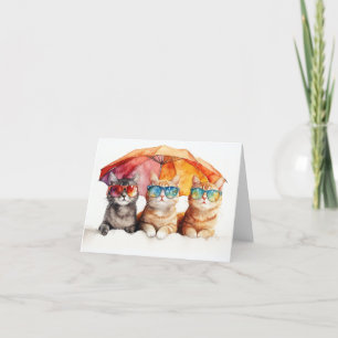 Beach Cats Kitties Under Umbrella Blank Thank You Card